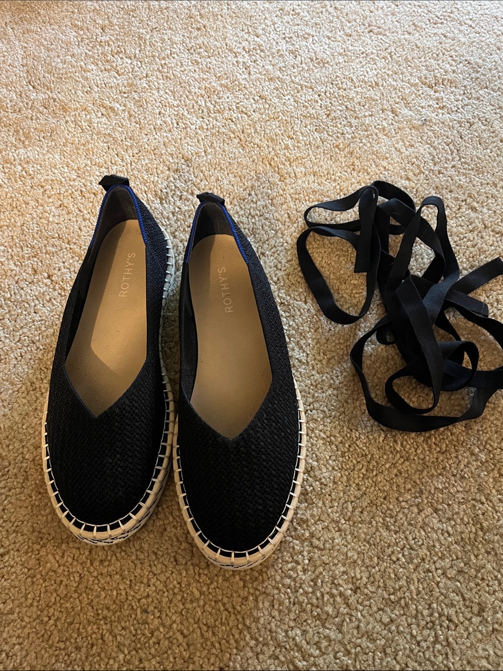 Rothy's Black Knit Espadrille Flats with White Stitched Sole